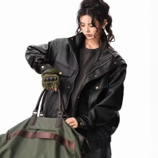 批发美式复古高级感PU皮衣夹克男女秋冬季<b class='q'>街头</b>飞行员机车服夹棉外套潮