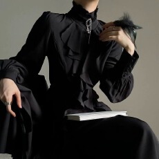 批发高级感<b class='q'>白色</b><b class='q'>衬衫女</b>立领复古木耳边荷叶边宫廷风法式设计感衬衣缎面