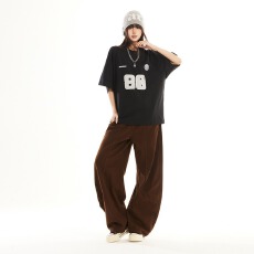 批发美式复古字母印花<b class='q'>短袖</b>t恤女春夏新宽松<b class='q'>情侣</b><b class='q'>运动</b>落肩纯棉上衣ins男