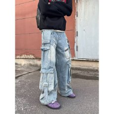 批发帅气多口袋休闲牛仔工<b class='q'>装</b><b class='q'>裤</b>春新款高腰宽松显瘦<b class='q'>百搭</b>直筒阔腿<b class='q'>裤</b>子