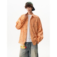 批发新款格子休闲<b class='q'>衬衫</b>男女款高街美式百搭慵懒<b class='q'>衬衣</b>长袖日常外套潮