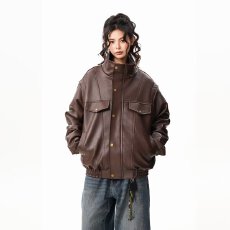 批发美式复古高级感PU皮衣夹克男女秋冬季<b class='q'>街头</b>飞行员机车服夹棉外套潮