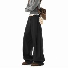 批发美式金潮高级灰垂感阔腿西裤女男潮牌春秋季直筒显瘦百搭休闲长裤