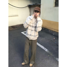 批发老钱风前言费尔岛提花针织毛衣开衫<b class='q'>男</b>女春秋美式复古情侣衬衫<b class='q'>外套</b>