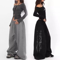 批发美式烫钻爆闪辣妹<b class='q'>街头</b>跳舞卫裤女春秋潮流设计感jazz爵士舞阔腿裤