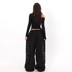 批发<b class='q'>原创</b>烫钻撒银爆闪卫裤美式街头爵士舞裤宽松运动裤