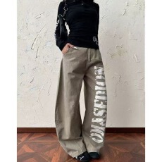 批发美式水洗字母印花阔腿工<b class='q'>装</b>牛仔裤女2026春季百搭设计感阔腿长裤子