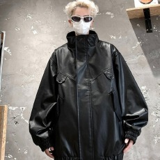 批发大码美式复古咖色机车Pu皮衣女<b class='q'>秋</b>季高级感宽松短款夹克开衫外套潮