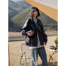 批发复古工装pu皮衣外套男女款潮流新款机车夹克秋季美式街头立领