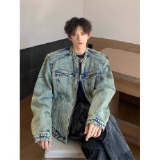 批发美式短款牛仔外套男女冬季潮牌水洗工装夹克复古cleanfit上衣