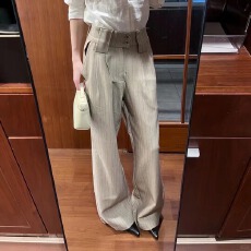 批发美式复古通勤高智老钱风条纹西裤<b class='q'>男</b>女宽松垂感百搭弯刀休闲<b class='q'>西装</b>裤