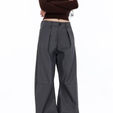 批发美式复古褶皱弯刀西裤宽松垂坠感<b class='q'>休闲</b>微喇cleanfit长裤子潮<b class='q'>男</b>女装