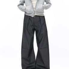 批发美式复古褶皱弯刀西裤宽松垂坠感<b class='q'>休闲</b>微喇cleanfit长裤子潮<b class='q'>男</b>女装