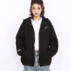 批发新款复古小香风连帽拉链开<b class='q'>衫</b>卫衣男女宽松小众休闲外套上衣