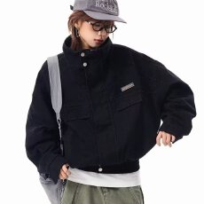 批发美式复古做旧立领工装<b class='q'>外套</b>男女春秋季设计感宽松百搭飞行服夹克