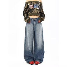 批发美式复古重工烫钻直筒牛仔裤女秋<b class='q'>冬</b>款高街设计感宽松垂感阔腿裤子