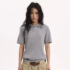 批发2025新款简约麻花短袖<b class='q'>女</b>polo纯棉翻领针织上衣中半袖毛衣打底衫