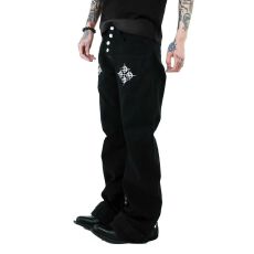 批发ins慵懒文艺简约日系<b class='q'>气质</b>印花双<b class='q'>裤</b>脚排扣弯刀牛仔<b class='q'>裤</b>流行新款潮流