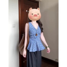 批发韩系挂脖<b class='q'>V领</b>无袖吊带背心女设计感收腰气质格子衬衫上衣夏季新款