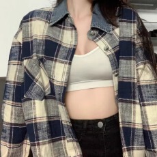 批发原版纯棉格子布衬衫黑衣长袖春秋宽松翻领衬衣女男潮流休闲<b class='q'>外套</b>