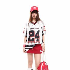 批发美式撞色拼接<b class='q'>运动</b>风字母v领短袖t恤女夏<b class='q'>新款</b>网眼球衣宽松插肩上衣