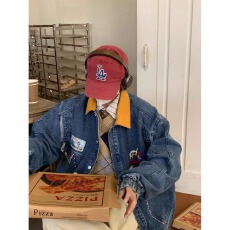 批发美式几何潮流<b class='q'>外套</b>上衣男女春秋街头情侣运动休闲宽松长袖牛仔<b class='q'>外套</b>