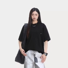 批发2025夏季高级感金属解构褶皱小众设计短袖<b class='q'>T</b><b class='q'>恤</b>女潮牌宽松<b class='q'>个性</b>上衣