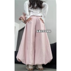 批发小个子粉色高腰花苞a字半身裙<b class='q'>女</b>胖mm春季新款今年流行爆款长裤裙