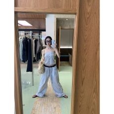 批发2026新款夏日松弛感抽绳蓝色条纹裤直筒长裤子<b class='q'>休闲</b>裤女阔腿裤