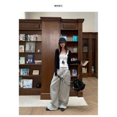 批发条纹抽绳垂感直筒<b class='q'>裤</b>休闲<b class='q'>裤</b>女夏季高腰<b class='q'>气质</b>百搭宽松阔腿<b class='q'>裤</b><b class='q'>拖地</b>长<b class='q'>裤</b>