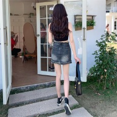 批发牛仔短裙女夏季辣妹高腰显瘦a字半裙百搭包臀裙子潮流牛仔裙