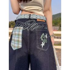 批发美式复古黑色刺绣五分牛仔<b class='q'>短裤</b>女夏季新款<b class='q'>高腰</b>直筒显瘦中裤子