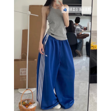 批发<b class='q'>弹力</b>凉感曼巴棉垂感丝滑侧边四杠美式阔腿<b class='q'>裤</b><b class='q'>松</b>抽绳宽松长<b class='q'>裤</b>