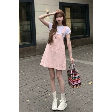批发纯棉牛仔百搭夏季女装胸前口袋减龄波点背带裙收腰<b class='q'>连衣裙</b>高腰显瘦