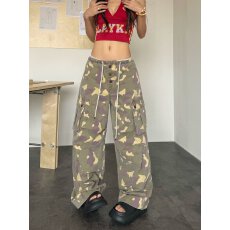 批发2026秋季美式复古迷彩伞兵工装裤男<b class='q'>女</b>宽松阔腿嘻哈街舞<b class='q'>休闲裤</b>潮