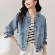 批发秋<b class='q'>冬</b>季新款立领小个子长袖开衫上衣韩版复古水洗牛仔短外套