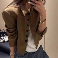 批发韩国小西装短款百搭<b class='q'>显瘦</b>掐腰有质感极简小翻领秋冬款<b class='q'>外套</b>女上衣