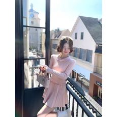 批发女家进修校花千金感粉色长袖上衣针织毛衣超好看秋冬裙子<b class='q'>套装</b>