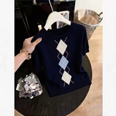 批发2026<b class='q'>夏</b>季新款菱格圆领短袖t恤女轻奢小众时髦女装气质针织上衣女