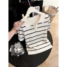 批发韩版时尚条纹拼接翻领短袖针织衫女2026年<b class='q'>夏</b>季新款超好看穿搭上衣