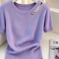 批发韩系时尚减龄镂空圆领针织衫女<b class='q'>夏</b>季大码胖MM显瘦宽松漂亮短袖上衣