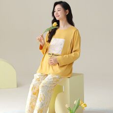 批发【带胸垫】春<b class='q'>秋</b>仿棉女长袖套头睡衣月子服孕妇产后哺孕家居服
