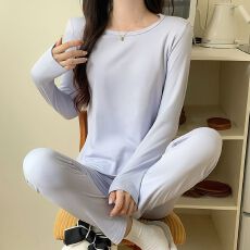 批发浅蓝 抓毛保暖内衣套装秋衣秋裤两件套