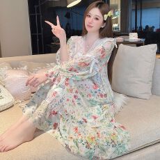 批发抖音直播小红书爆款气质可拆卸胸垫网纱睡衣女<b class='q'>春</b>秋长袖睡裙