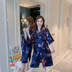 批发【多款】外贸秋季新款<b class='q'>睡袍</b>防真丝色丁印花睡衣女单袍家居服