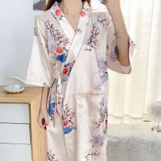 批发【多款】外贸秋季新款<b class='q'>睡袍</b>防真丝色丁印花睡衣女单袍家居服
