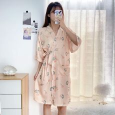 批发【多款】外贸秋季新款<b class='q'>睡袍</b>防真丝色丁印花睡衣女单袍家居服