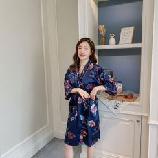 批发【多款】外贸秋季新款<b class='q'>睡袍</b>防真丝色丁印花睡衣女单袍家居服