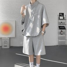 批发时尚运动男款痞帅高级感套装松弛感短袖宽松慵懒风短裤搭配一整套