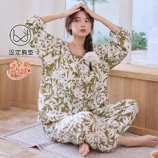 批发新款带胸垫睡衣女春秋季云朵棉长袖<b class='q'>休闲</b>宽松可外穿家居服